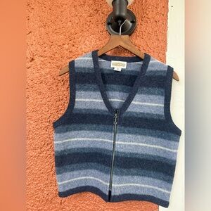 Cambridge Dry Goods Company Blue Striped 100% Wool Women's Sweater Vest Zip-Up S